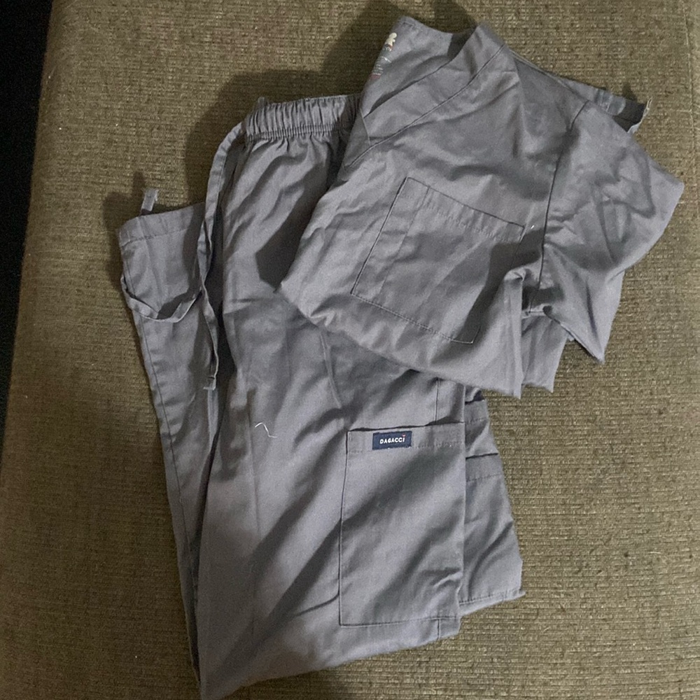 2 sets of Dagucci Scrubs - charcoal gray and black
